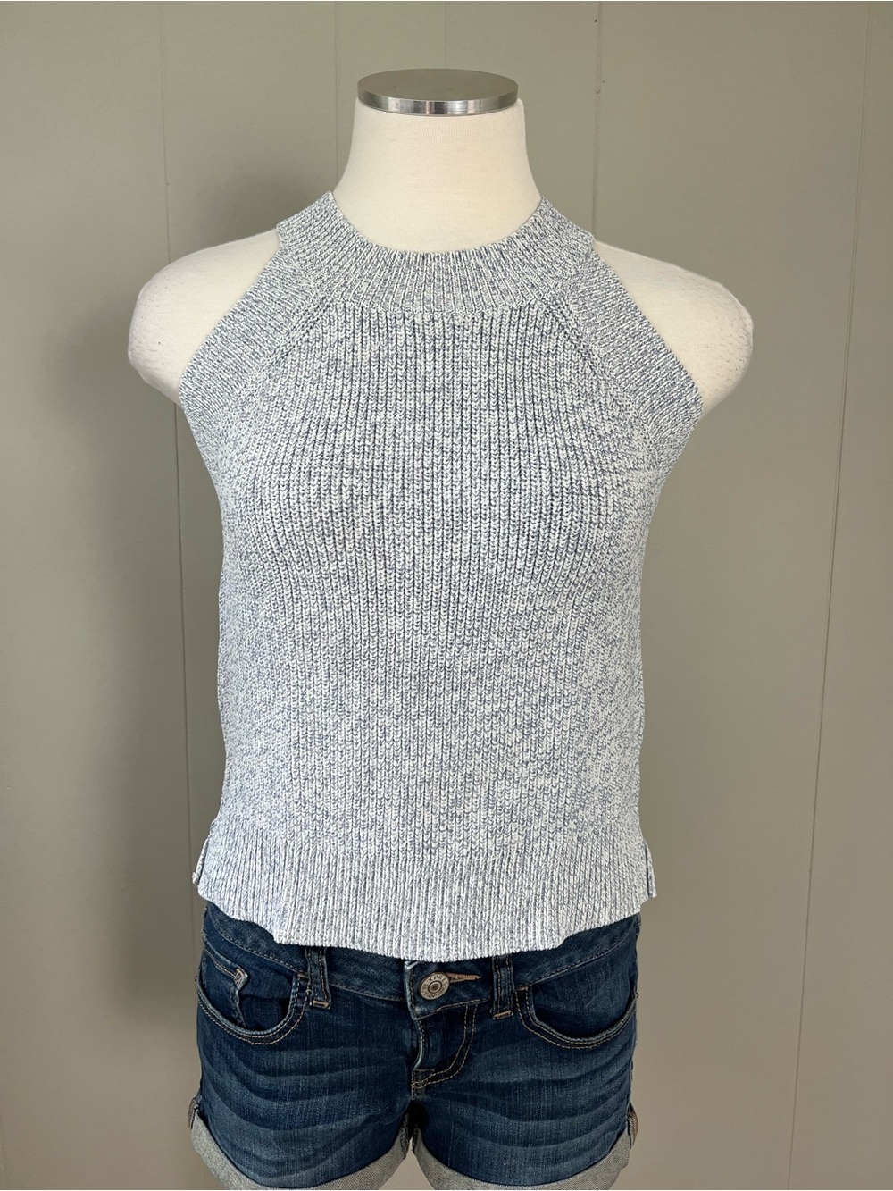 Lord & Taylor Design Lab Blue Marled Knit Sweater Tank XS/S